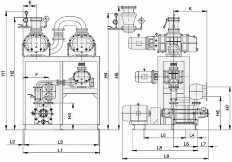 JZJS型羅茨水環(huán)真空機(jī)組安裝尺寸圖示